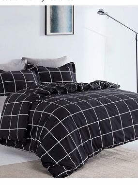Modern Black Grid Duvet Cover Set - Classic Check Bedding